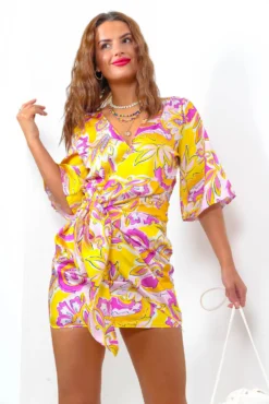 What A Breeze - Yellow Print Wrap Dress -Glamoros Clothing Shop WhatABreeze YellowPrintWrapDress4