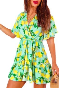 What A Hottie - Green Lemon Print Mini Dress -Glamoros Clothing Shop WhatAHottie GreenLemonPrintMiniDress 1