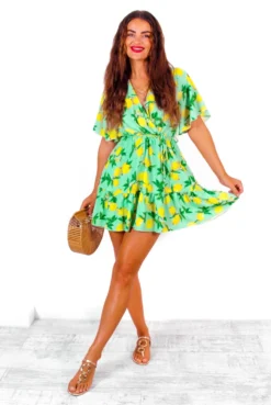 What A Hottie - Green Lemon Print Mini Dress -Glamoros Clothing Shop WhatAHottie GreenLemonPrintMiniDress 3