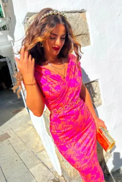 What's Not To Love? - Pink Orange Floral Bodycon Midi Dress