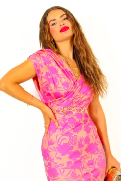 What's Not To Love? - Pink Orange Floral Bodycon Midi Dress -Glamoros Clothing Shop What sNotToLove PinkOrangeFloralBodyconMidiDress 4