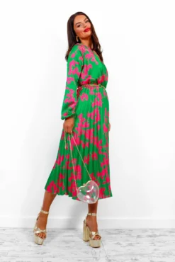 Whisk You Away - Green Pink Floral Pleated Midi Dress 10 Whisk You Away - Green Pink Floral Pleated Midi Dress -Glamoros Clothing Shop WhiskYouAway GreenPinkFloralPleatedMidiDress 3