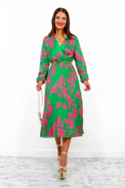 Whisk You Away - Green Pink Floral Pleated Midi Dress 14 Whisk You Away - Green Pink Floral Pleated Midi Dress -Glamoros Clothing Shop WhiskYouAway GreenPinkFloralPleatedMidiDress 5