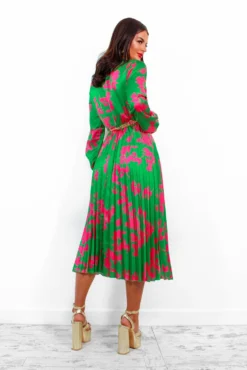 Whisk You Away - Green Pink Floral Pleated Midi Dress 15 Whisk You Away - Green Pink Floral Pleated Midi Dress -Glamoros Clothing Shop WhiskYouAway GreenPinkFloralPleatedMidiDress 6