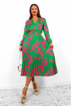 Whisk You Away - Green Pink Floral Pleated Midi Dress 12 Whisk You Away - Green Pink Floral Pleated Midi Dress -Glamoros Clothing Shop WhiskYouAway GreenPinkFloralPleatedMidiDress 7
