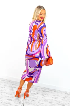Whole Knot Of Style - Purple Abstract Swirl Knot Front Midi Dress -Glamoros Clothing Shop WholeKnotOfStyle PurpleAbstractSwirlKnotFrontMidiDress 5 2