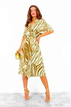 Whole Lot Of Style - Khaki White Zebra Midi Shirt Dress -Glamoros Clothing Shop WholeLotOfStyle KhakiWhiteZebraMidiShirtDress 3
