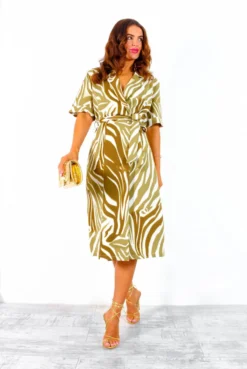 Whole Lot Of Style - Khaki White Zebra Midi Shirt Dress -Glamoros Clothing Shop WholeLotOfStyle KhakiWhiteZebraMidiShirtDress 4