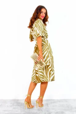 Whole Lot Of Style - Khaki White Zebra Midi Shirt Dress -Glamoros Clothing Shop WholeLotOfStyle KhakiWhiteZebraMidiShirtDress 5