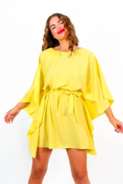 Winging It - Yellow Tie Waist Batwing Mini Dress 11 Winging It - Yellow Tie Waist Batwing Mini Dress -Glamoros Clothing Shop WingingIt YellowTieWaistBatwingMiniDress 1