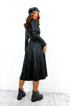 Without Limits - Black Faux Leather Pleated Midi Dress -Glamoros Clothing Shop WithoutLimits BlackFauxLeatherPleatedMidiDress 1