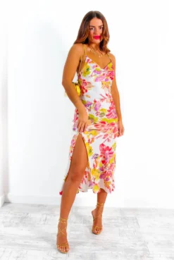 Woke Up Like This - White Multi Floral Satin Slip Dress -Glamoros Clothing Shop WokeUpLikeThis WhiteMultiFloralSatinSlipDress 1