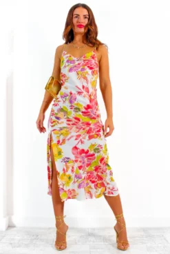 Woke Up Like This - White Multi Floral Satin Slip Dress -Glamoros Clothing Shop WokeUpLikeThis WhiteMultiFloralSatinSlipDress 2