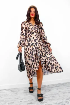 Catwalk Woman Like Me - Beige Leopard Print Midi Wrap Dress -Glamoros Clothing Shop WomanLikeMe BeigeLeopardPrintMidiWrapDress4