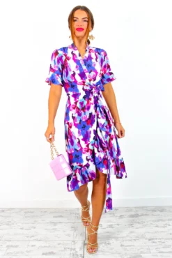 Wrapped With Love - Blue Purple Floral Midi Wrap Dress -Glamoros Clothing Shop WrappedWithLove BluePurpleFloralMidiWrapDress 2
