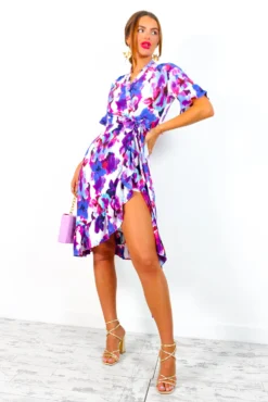 Wrapped With Love - Blue Purple Floral Midi Wrap Dress -Glamoros Clothing Shop WrappedWithLove BluePurpleFloralMidiWrapDress 3