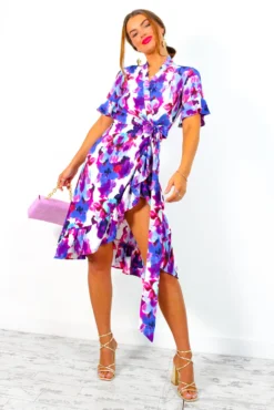 Wrapped With Love - Blue Purple Floral Midi Wrap Dress -Glamoros Clothing Shop WrappedWithLove BluePurpleFloralMidiWrapDress 4