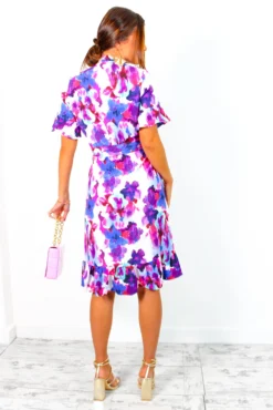 Wrapped With Love - Blue Purple Floral Midi Wrap Dress -Glamoros Clothing Shop WrappedWithLove BluePurpleFloralMidiWrapDress 5
