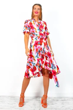 Wrapped With Love - White Red Floral Midi Wrap Dress -Glamoros Clothing Shop WrappedWithLove WhiteRedFloralMidiWrapDress 2