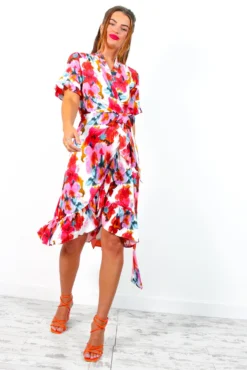 Wrapped With Love - White Red Floral Midi Wrap Dress -Glamoros Clothing Shop WrappedWithLove WhiteRedFloralMidiWrapDress 3