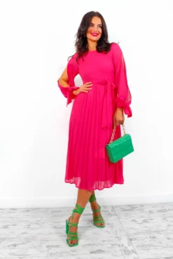 Youre On My Mind - Fuchsia Pleated Midi Dress -Glamoros Clothing Shop You reOnMyMind FuchsiaPleatedMidiDress2