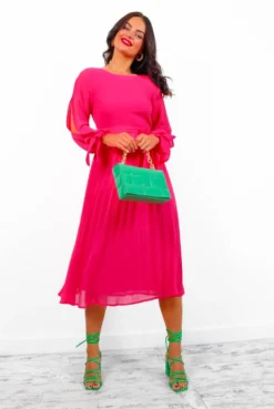 Youre On My Mind - Fuchsia Pleated Midi Dress -Glamoros Clothing Shop You reOnMyMind FuchsiaPleatedMidiDress5