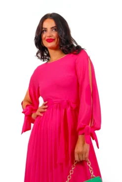 Youre On My Mind - Fuchsia Pleated Midi Dress -Glamoros Clothing Shop You reOnMyMind FuchsiaPleatedMidiDress6