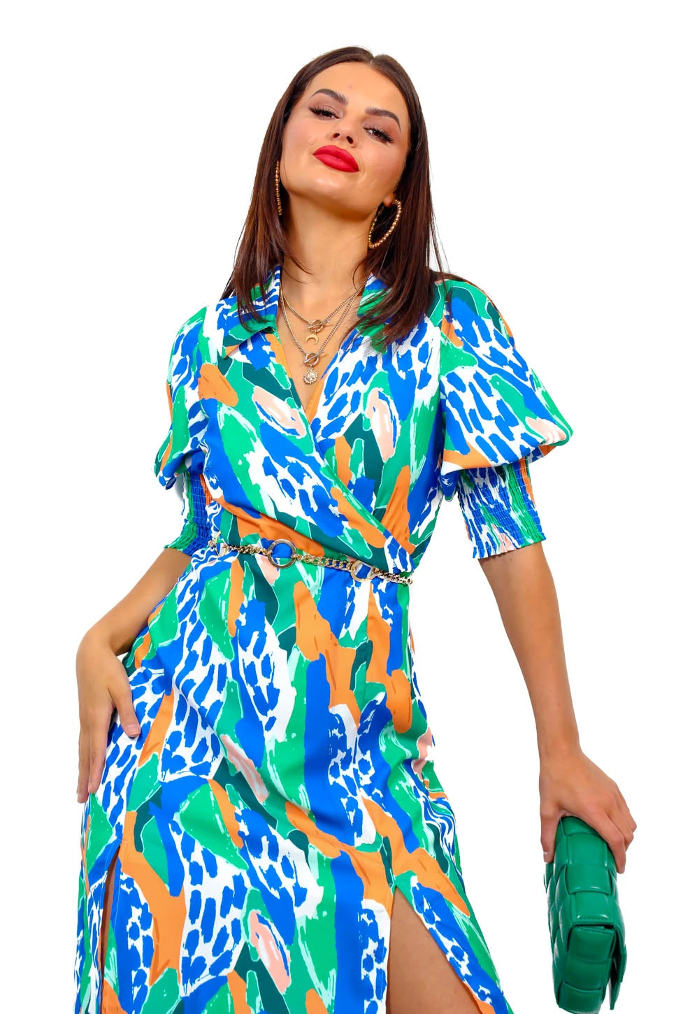 Young Love - Cobalt Orange Abstract Midi Dress 2 Young Love - Cobalt Orange Abstract Midi Dress - Image 2