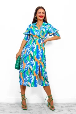 Young Love - Cobalt Orange Abstract Midi Dress 10 Young Love - Cobalt Orange Abstract Midi Dress -Glamoros Clothing Shop YoungLove CobaltOrangeAbstractMidiDress 1