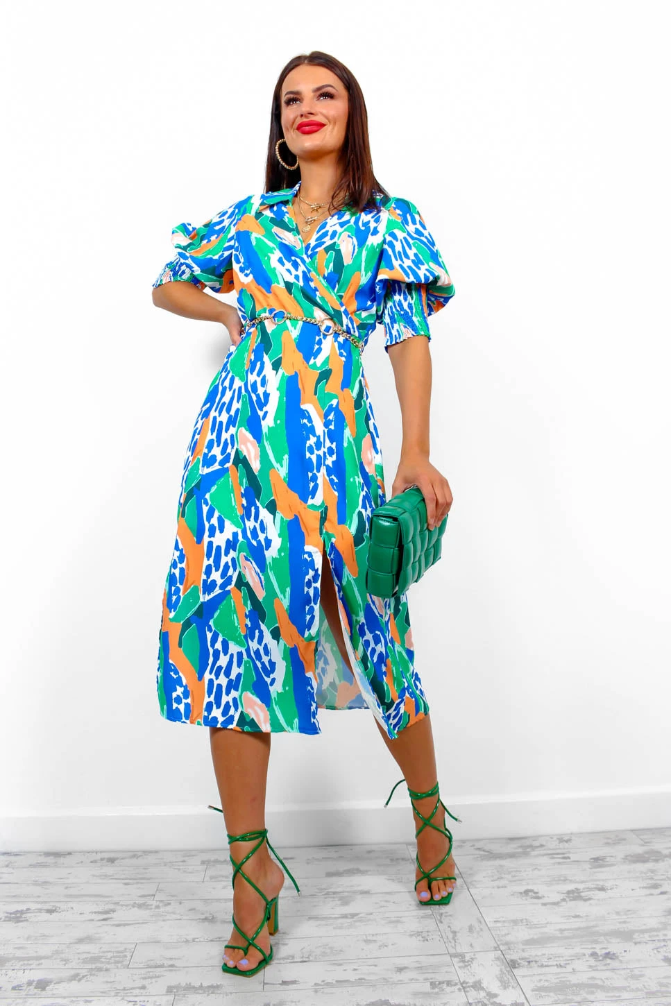 Young Love - Cobalt Orange Abstract Midi Dress 1 Young Love - Cobalt Orange Abstract Midi Dress