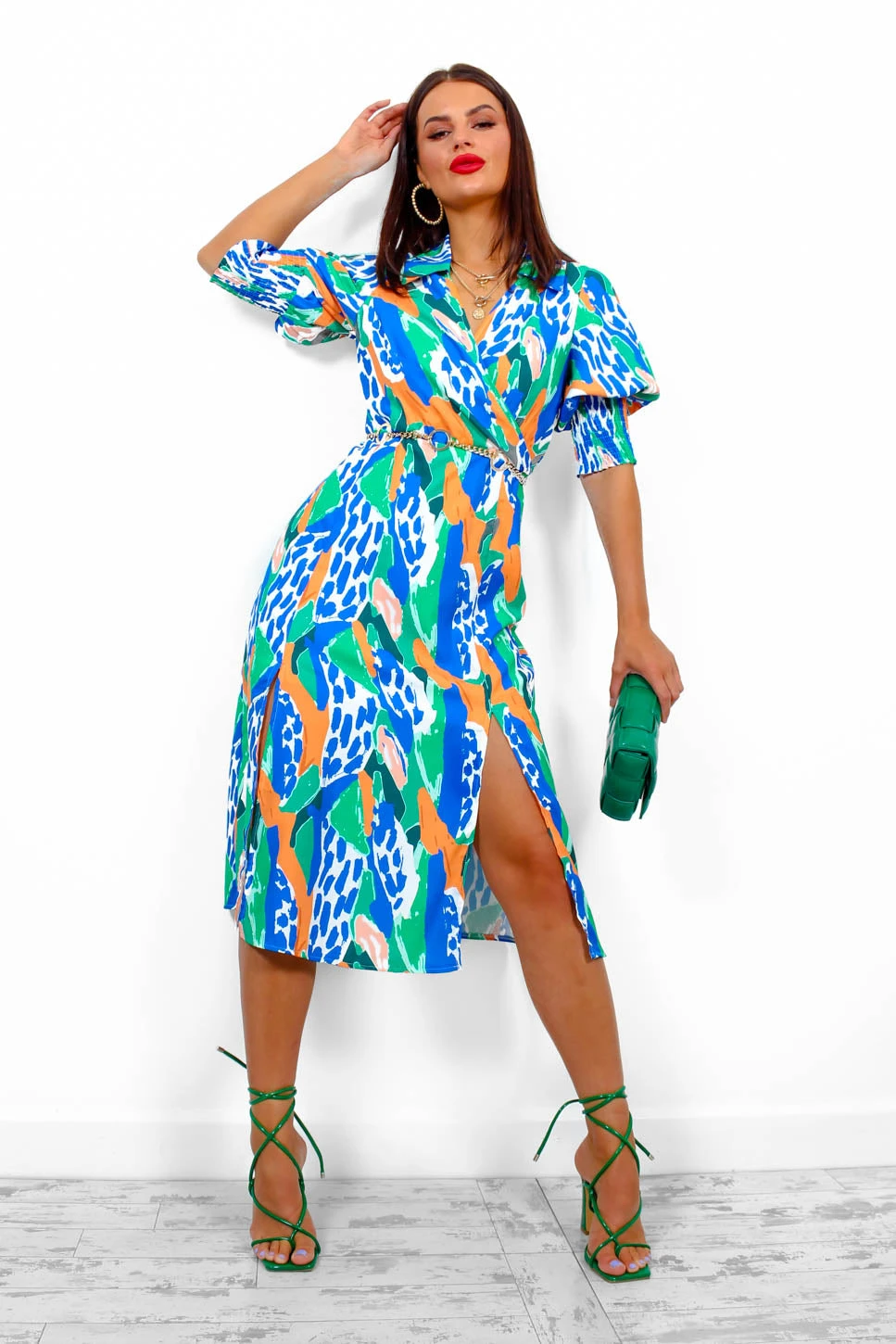 Young Love - Cobalt Orange Abstract Midi Dress 3 Young Love - Cobalt Orange Abstract Midi Dress - Image 3