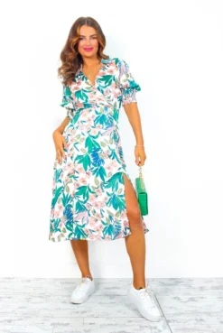 Young Love - White Blush Tropical Midi Dress