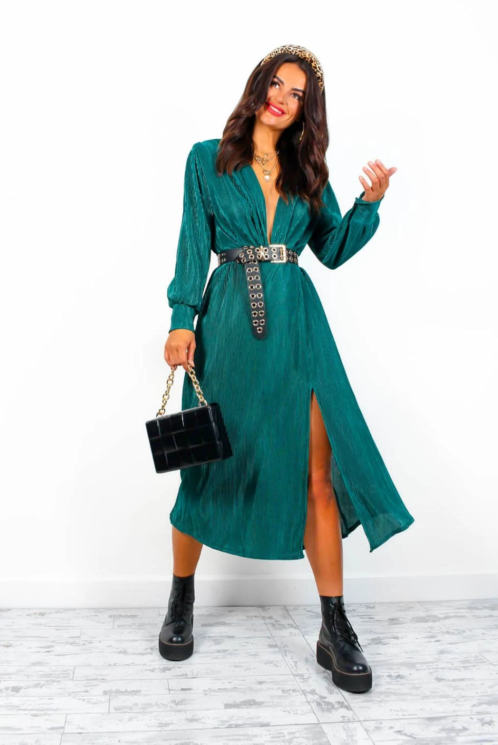 Yours To Keep - Forest Plisse Midi Dress 3 Yours To Keep - Forest Plisse Midi Dress - Image 3