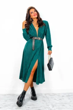 Yours To Keep - Forest Plisse Midi Dress