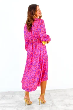 Yours To Keep - Pink Purple Leopard Midi Dress -Glamoros Clothing Shop YoursToKeep PinkPurpleLeopardMidiDress7 4